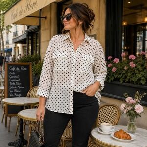 Apt. 9 Women's Large Sheer Polka Dot Top Career Chic Preppy Capsule Minimalist